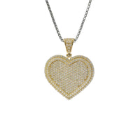 14KT Gold Charm Large Flat White CZ Stones Cluster Heart with Plain Border and White CZ Stones Bell