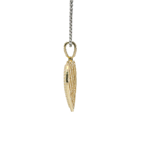 14KT Gold Charm Large Flat White CZ Stones Cluster Heart with Plain Border and White CZ Stones Bell