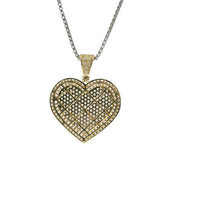 14KT Gold Charm Large Flat White CZ Stones Cluster Heart with Plain Border and White CZ Stones Bell