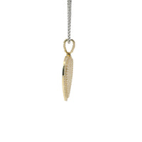 14KT Gold Charm Large Flat White CZ Stones Cluster Heart with Plain Border and White CZ Stones Bell