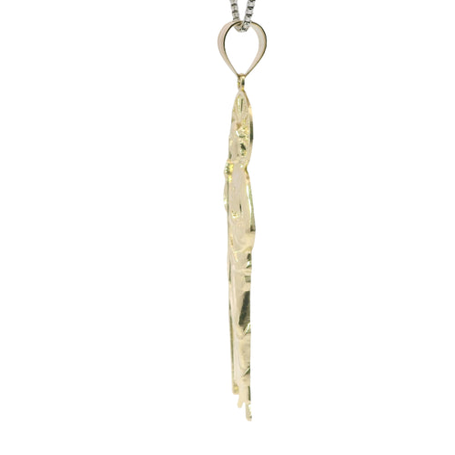14KT Gold Charm Large Diamond Cut Halo Left Facing St Jude with Plain Bell