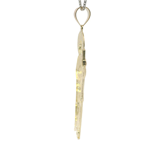 14KT Gold Charm Large Diamond Cut Halo Left Facing St Jude with Plain Bell