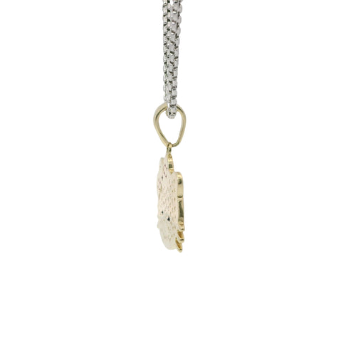 14KT Gold Charm Jumbo White CZ Stones Hello Kitty Head with Dark Pink CZ Stones Bow, Plain Whiskers, and Plain Bell