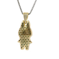 14KT Gold Charm Large 3D Turquoise Enamel LaBuBu Body, White Enamel Eyes, and White CZ Stones Bell