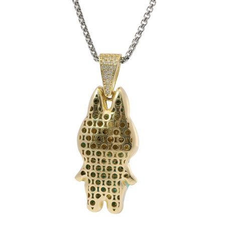 14KT Gold Charm Large 3D Turquoise Enamel LaBuBu Body, White Enamel Eyes, and White CZ Stones Bell