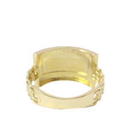 14KT Gold Ring Unisex Jumbo Engravable Name Plate with Greek Border and Chino Band