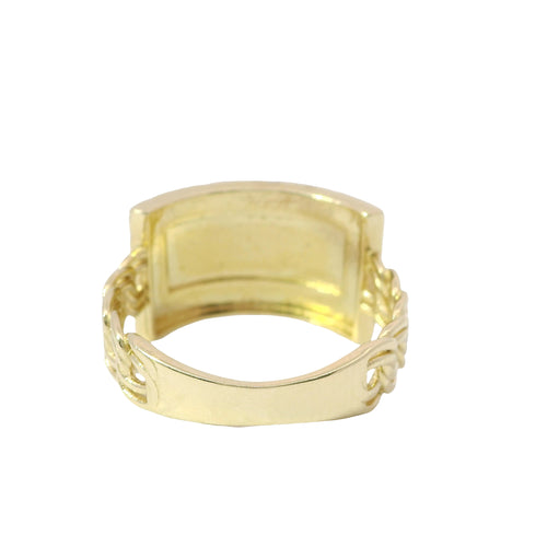 14KT Gold Ring Unisex Jumbo Engravable Name Plate with Greek Border and Chino Band
