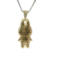 14KT Gold Charm Large 3D Enamel Navy Blue Ears LaBuBu with White CZ Stones Bell
