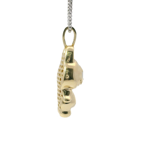 14KT Gold Charm Large 3D Enamel Navy Blue Ears LaBuBu with White CZ Stones Bell