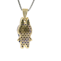 14KT Gold Charm Large 3D Navy Blue Enamel LaBuBu Body, White Enamel Eyes, and White CZ Stones Bell