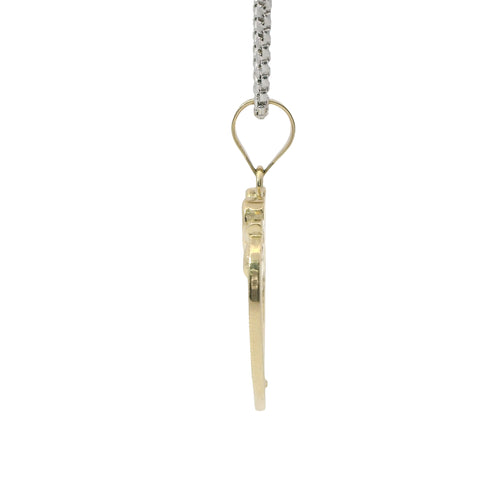 14KT Gold Charm Jumbo White CZ Stones Open Heart Outline with Two Plain Rose Gold Open Heart Center and Plain Bell