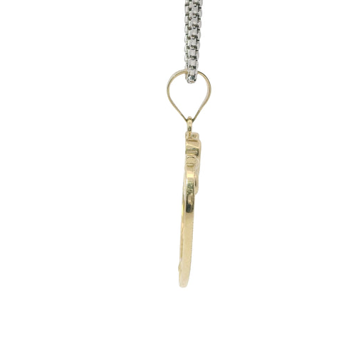 14KT Gold Charm Jumbo White CZ Stones Open Heart Outline with Two Plain Rose Gold Open Heart Center and Plain Bell