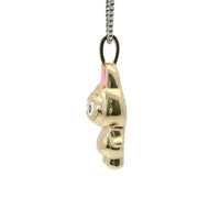 14KT Gold Charm Large 3D Enamel Pink Ears LaBuBu with White CZ Stones Bell