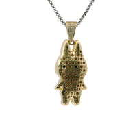 14KT Gold Charm Large 3D Enamel Pink Ears LaBuBu with White CZ Stones Bell