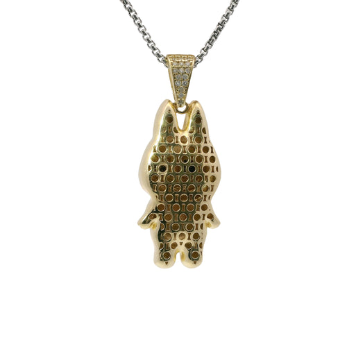 14KT Gold Charm Large 3D Enamel Pink Ears LaBuBu with White CZ Stones Bell