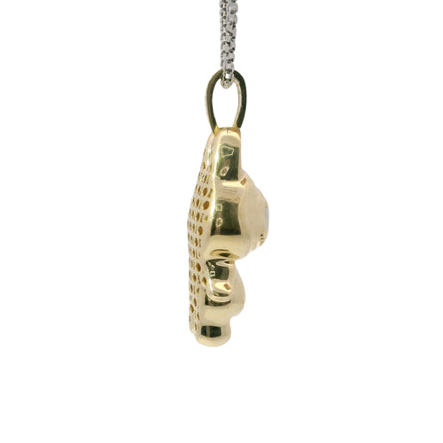 14KT Gold Charm Large 3D Enamel Pink Ears LaBuBu with White CZ Stones Bell