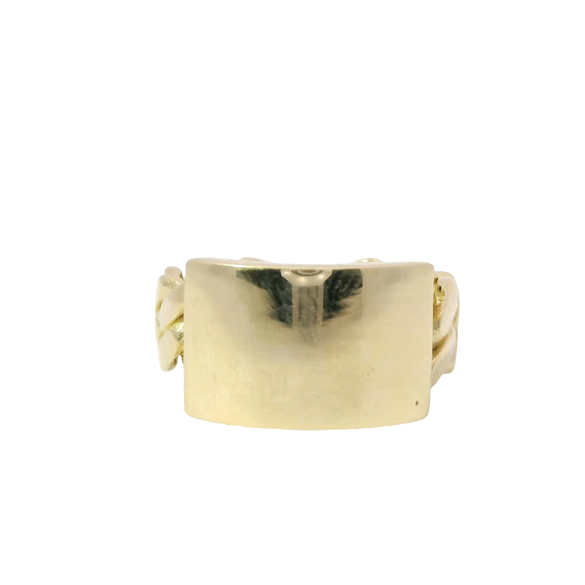 14KT Gold Unisex Ring Jumbo Plain Name Plate No Border Cuban Link Band