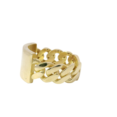 14KT Gold Unisex Ring Jumbo Plain Name Plate No Border Cuban Link Band