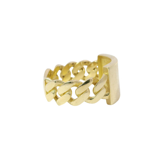 14KT Gold Unisex Ring Jumbo Plain Name Plate No Border Cuban Link Band