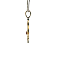 14KT Gold Charm Large White CZ Stones Ankh with Red Eye of Horus Center and White CZ Stones Bell