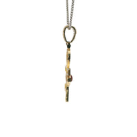 14KT Gold Charm Large White CZ Stones Ankh with Red Eye of Horus Center and White CZ Stones Bell