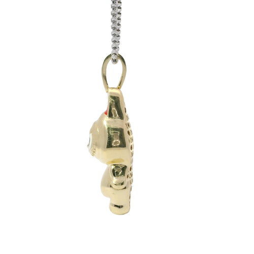 14KT Gold Charm Large 3D Enamel Red Ears LaBuBu with White CZ Stones Bell
