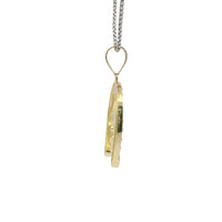 14KT Gold Charm Large Horsehead Center with Red, White, and Green CZ Stones Horseshoe Border and Plain Bell