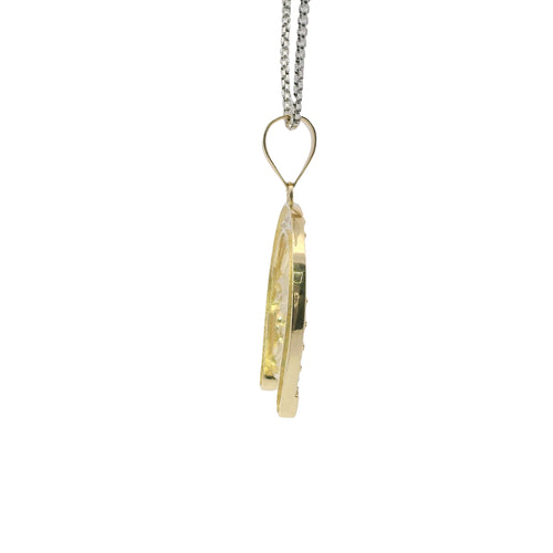 14KT Gold Charm Large Horsehead Center with Red, White, and Green CZ Stones Horseshoe Border and Plain Bell