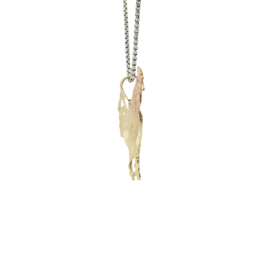 14KT Gold Charm Jumbo Two Tone Diamond Cut Rooster with Plain Bell