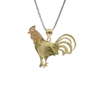14KT Gold Charm Jumbo Two Tone Diamond Cut Rooster with Plain Bell