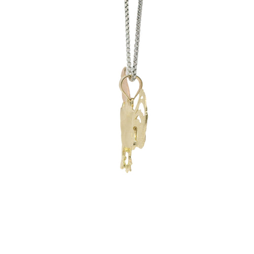 14KT Gold Charm Jumbo Two Tone Diamond Cut Rooster with Plain Bell