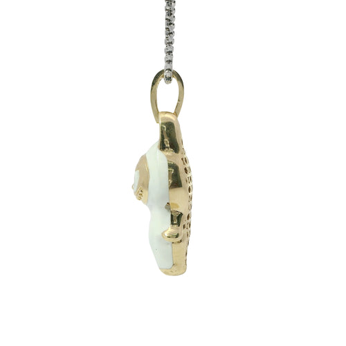 14KT Gold Charm Large 3D White Enamel LaBuBu Body, White Enamel Eyes, and White CZ Stones Bell