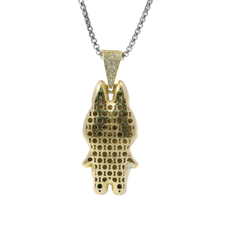14KT Gold Charm Large 3D White Enamel LaBuBu Body, White Enamel Eyes, and White CZ Stones Bell