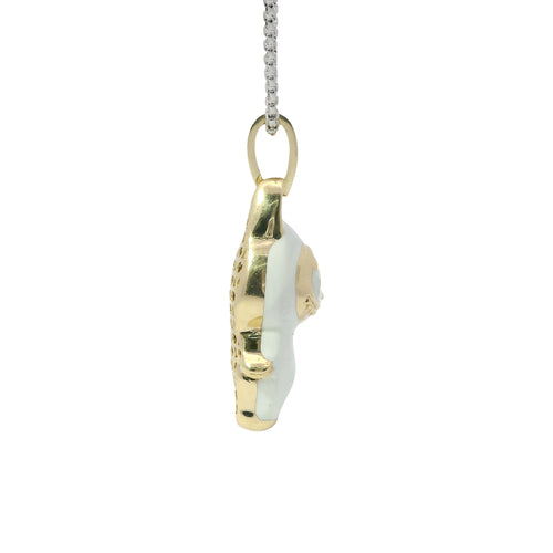 14KT Gold Charm Large 3D White Enamel LaBuBu Body, White Enamel Eyes, and White CZ Stones Bell