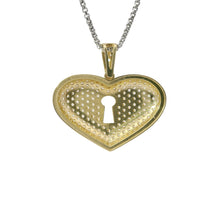 14KT Gold Charm Jumbo Keyhole Center White CZ Stones Heart with White CZ Stones Bell