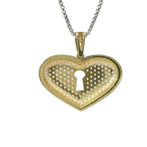 14KT Gold Charm Jumbo Keyhole Center White CZ Stones Heart with White CZ Stones Bell