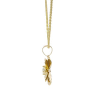 14KT Gold Charm Large Double Layer Heart Petal Flower with White CZ Stone Center and Plain Bell