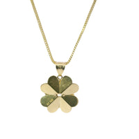 14KT Gold Charm Large Double Layer Heart Petal Flower with White CZ Stone Center and Plain Bell