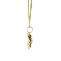 14KT Gold Charm Large Double Layer Heart Petal Flower with White CZ Stone Center and Plain Bell