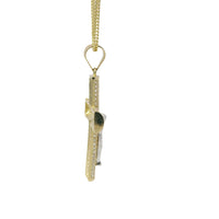 14KT Gold Charm Large Two Tone Five Row White CZ Stones Crucifix Cross with Plain Bell