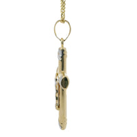 14KT Gold Charm Large Two Tone Crucifix Cross with White Gold Two Stripe Ends and Plain Bell