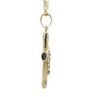 14KT Gold Charm Large Two Tone Crucifix Cross with White Gold Two Stripe Ends and Plain Bell