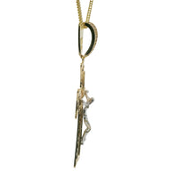 14KT Gold Charm Large Two Tone Diamond Cut Plain Center Platform Crucifix Cross with White CZ Stone Bell