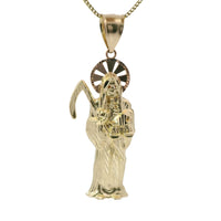 14KT Gold Charm Large Two Tone St Muerte Grim Reaper with Plain Bell