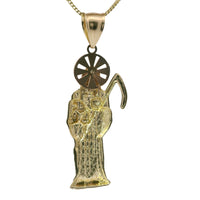 14KT Gold Charm Large Two Tone St Muerte Grim Reaper with Plain Bell