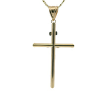 14KT Gold Charm Large Two Tone Hollow Tube Slant Ends Crucifix Cross with Plain Bell