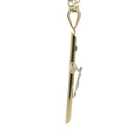 14KT Gold Charm Large Two Tone Hollow Tube Slant Ends Crucifix Cross with Plain Bell