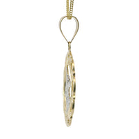 14KT Gold Charm Large Two Tone Open Center St Michael "PRAY FOR US" Coin with Open Scallop Edge and Plain Bell