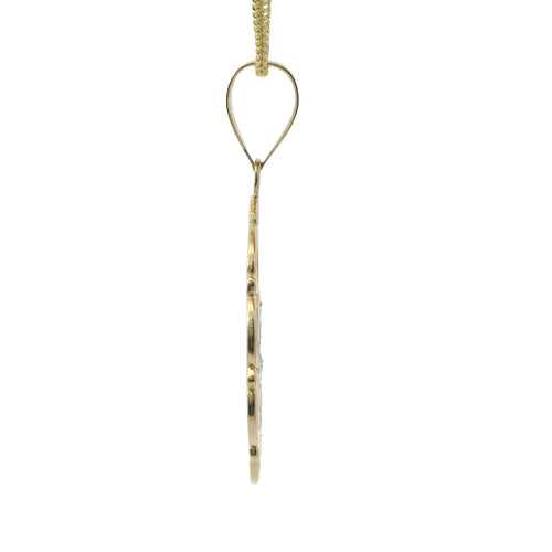 14KT Gold Charm Large Two Tone Open Center St Michael "PRAY FOR US" Coin with Open Scallop Edge and Plain Bell