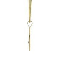 14KT Gold Charm Large Two Tone St Michael Shield Shape Coin with White Gold Diamond Cut Wings and Plain Bell